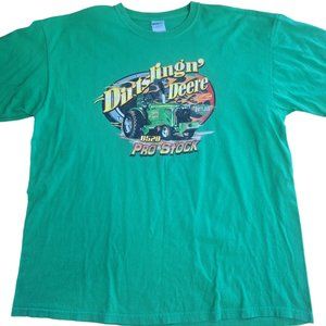 Vintage John Deere 90s tractor pull tshirt green gildan size XL